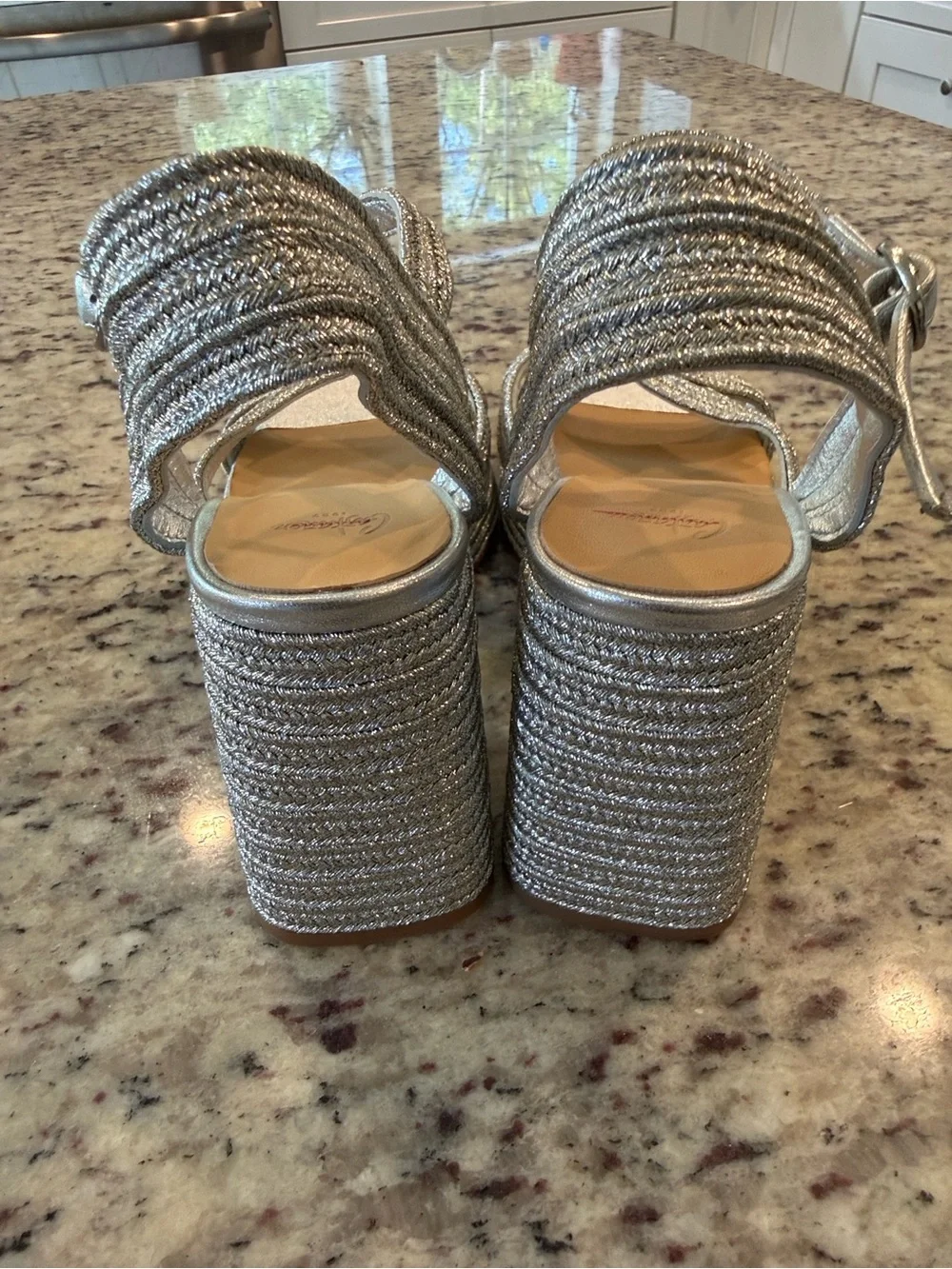 Castañer Valle Metallic Braided Platform Sandals Silver Block Heel NWT sz 8